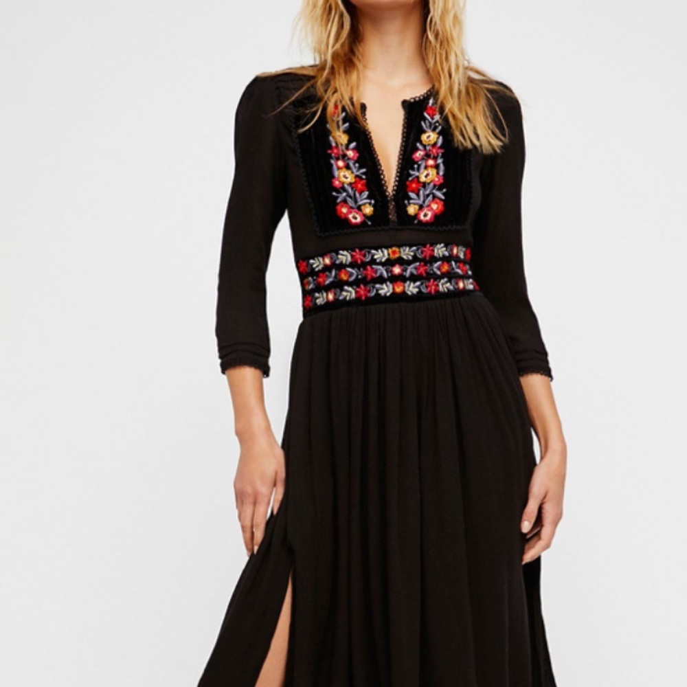 Free people velvet flora midi dress black